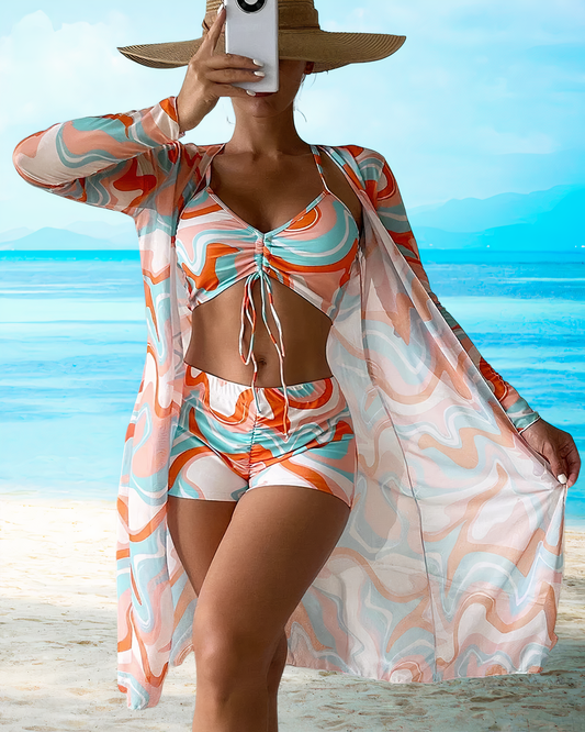 New Wave| Bikini set met hoge taille en cover- up